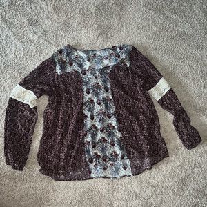 Burgundy v neck blouse size L